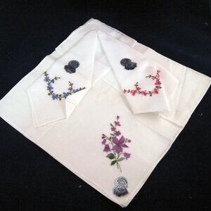 Vintage Desco Handkerchief Set White Floral Embroidery Switzerland Cotton Hanky